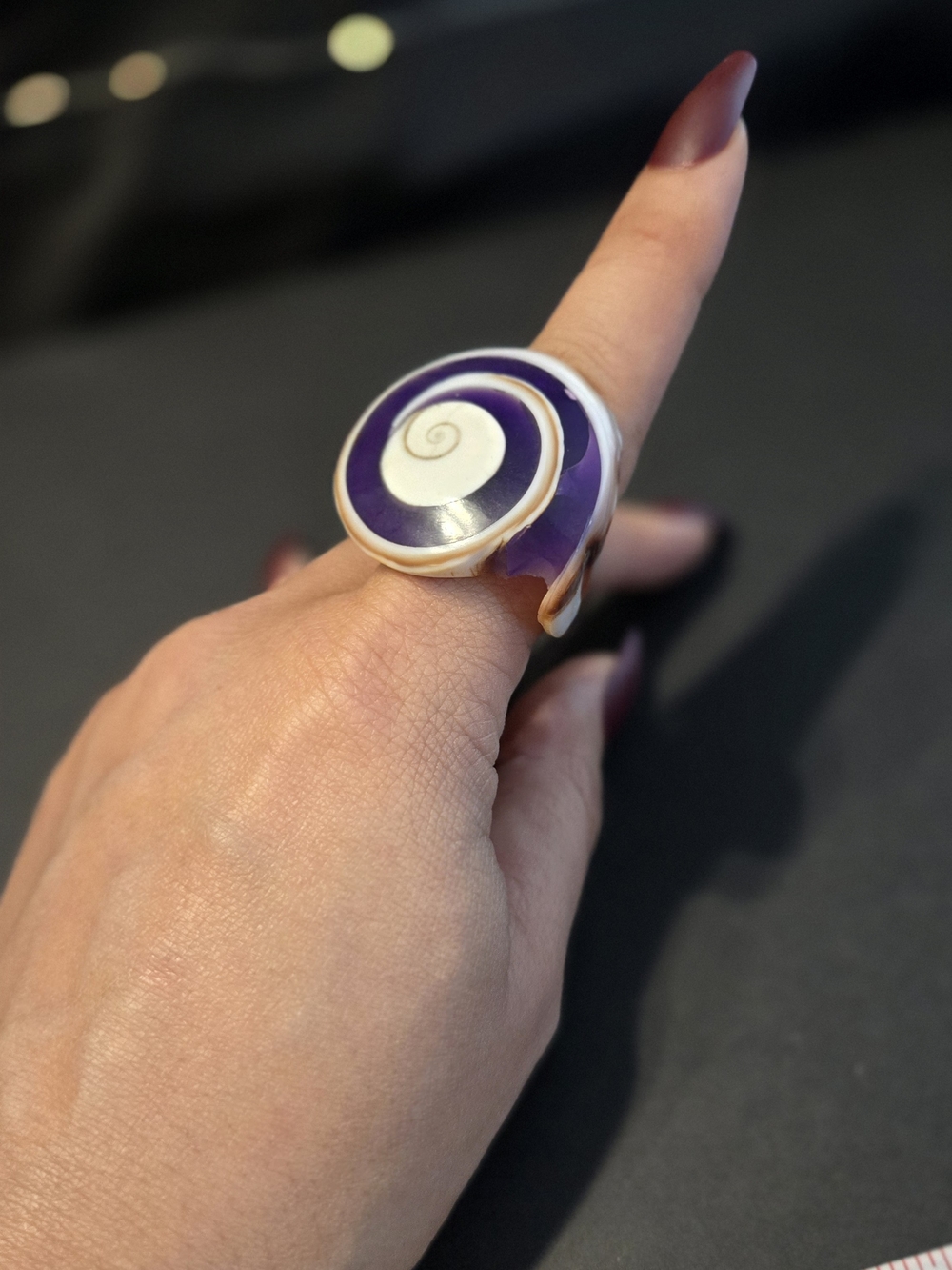🐚 Y2k Purple Resin Spiral Seashell Statement Ring • 0.60 oz